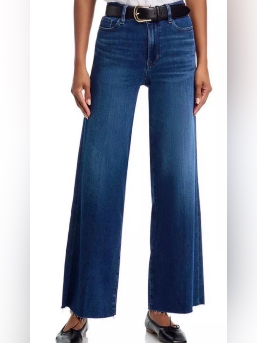 Frame Le Slim Palazzo Wide Leg High Rise Frayed Jeans In Lupine Mid Dark Wash 26